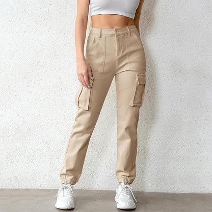 Women Fashion Casual Solid Color Jogger Cargo Pants