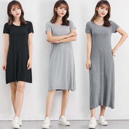 Vestido casual de manga corta de color liso para mujer