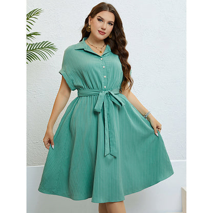 Vestido informal de talla grande con mangas murciélago y botonadura sencilla de color liso para mujer