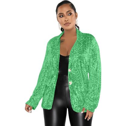 Blazer informal de manga larga con lentejuelas para mujer