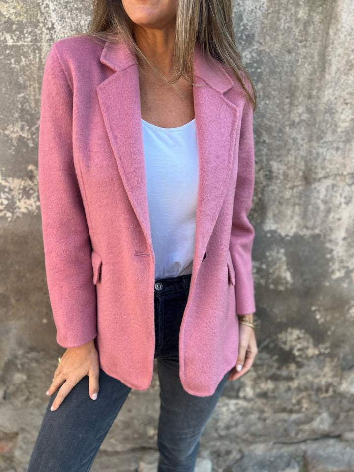 Plus Size Autumn And Winter Women Casual Woolen Lapel Button Fake Pocket Blazer