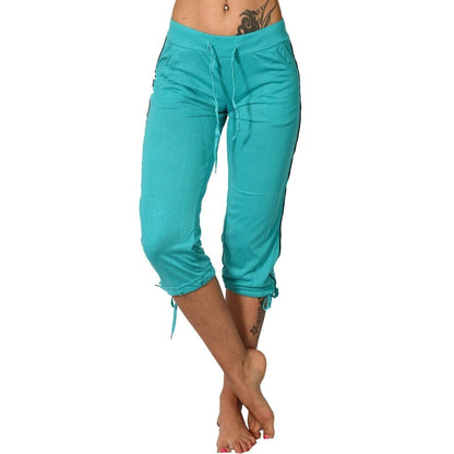 Women Casual Fashion Basic Solid Color Loungewear Sports Cropped Pants