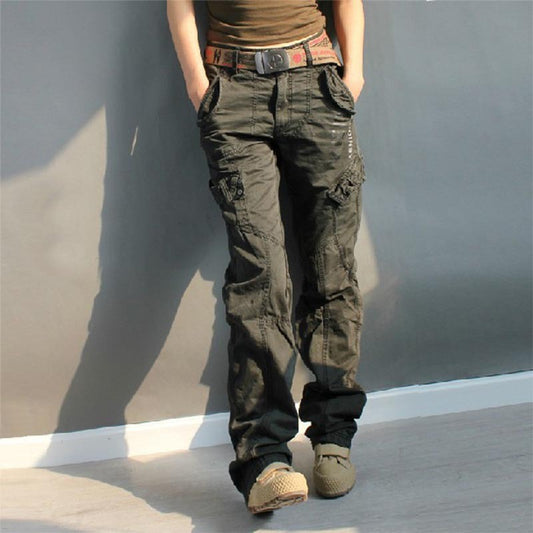 Pantalones cargo rectos, holgados, informales, negros, de talla grande y multibolsillos para mujer