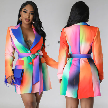 Chaqueta de manga larga con cordones y estampado multicolor informal para mujer