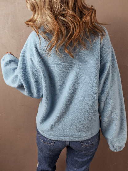 Autumn Winter Women Fashion Casual Plush Stand Collar Half Zipper Long Sleeve Sweatshirt