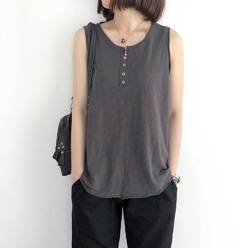 Women Casual Plus Size Solid Color Sleeveless Tank Top