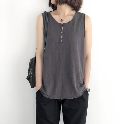 Women Casual Plus Size Solid Color Sleeveless Tank Top