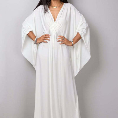 Women Polyester Loose Robe Vacation Casual Beach Swimwear Solid Color Coveruo Dress