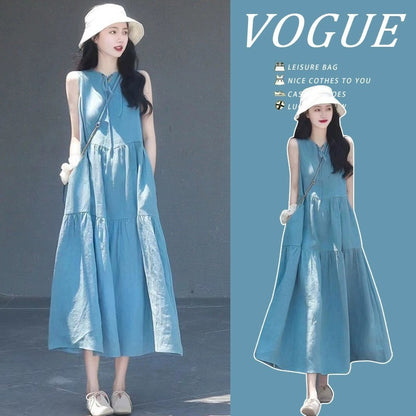 Summer Pregnant Women Fashion Casual Sleeveless Solid Color Dress