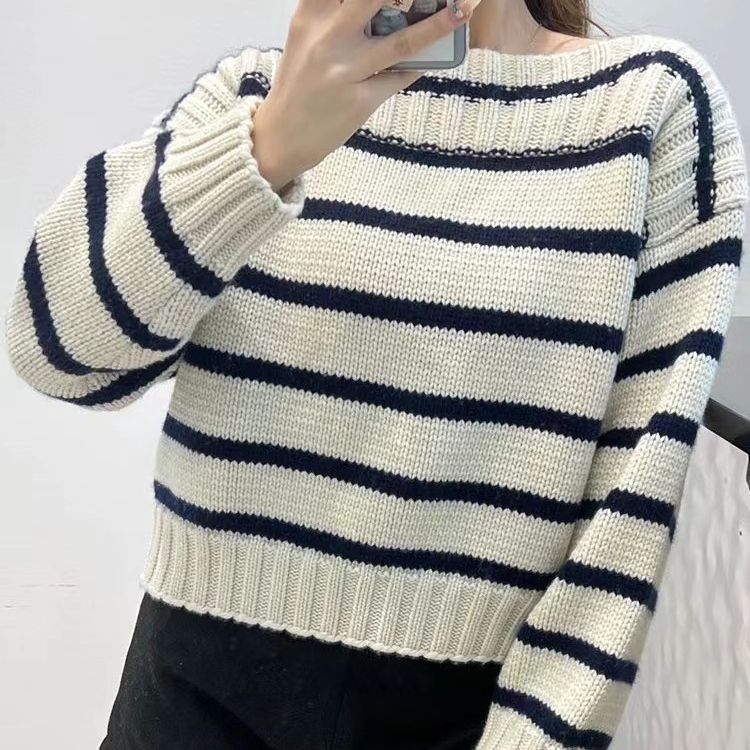 Suéter de punto corto con cuello barco informal de moda de invierno para mujer