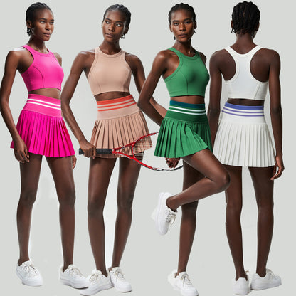 Conjunto de dos piezas de falda plisada de tenis con top deportivo de secado rápido para mujer, informal, de color sólido