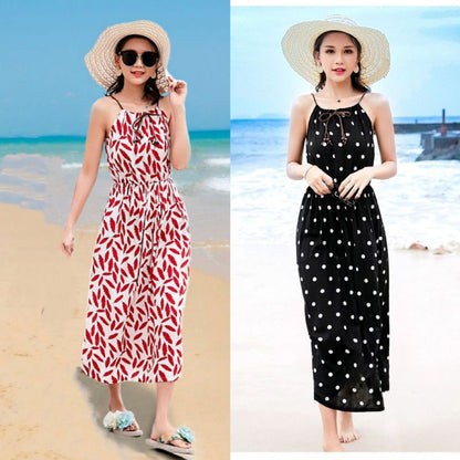 Women Fashion Casual Irregular Printing Sling Long Dress