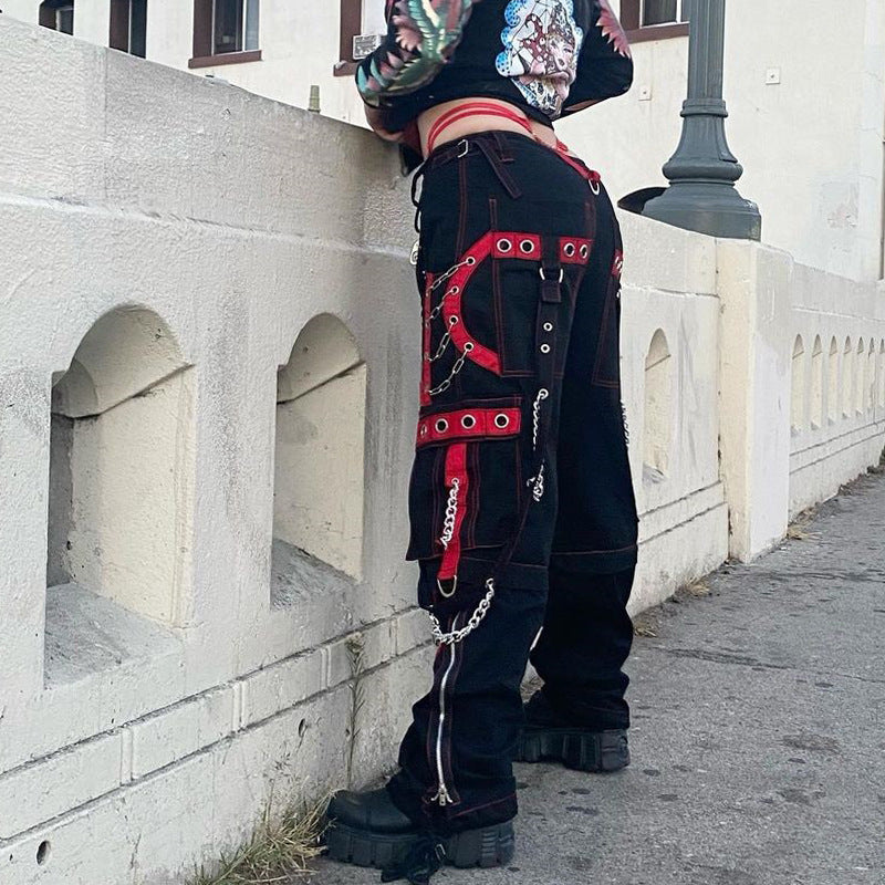 Summer Women Personality Gothic Style Loose Casual Chain Pants