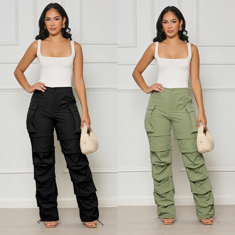 Women Fashion Casual Creased Straight Leg Pants