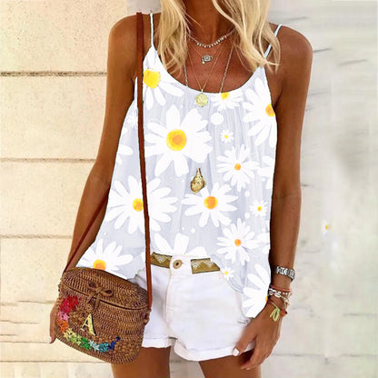 Plus Size Women Casual Floral Print Loose Beach Tank Top