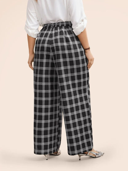 Plus Size Women'S Casual Plaid Wide-Leg Pants
