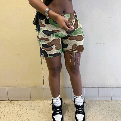 Women Fashion Summer Loose Camouflage Beach Casual Shorts