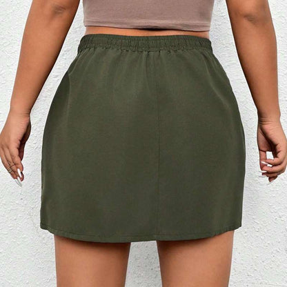 Women Fashion Casual Solid Color Cargo Plus Size Skirt