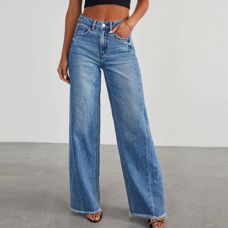 Vaqueros de pierna ancha con costuras sueltas y casuales a la moda para mujer