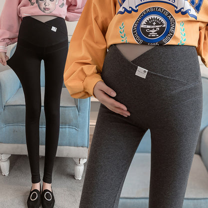 Pregnant Women Fashion Casual Double Belly Cloth Label Tight Pants