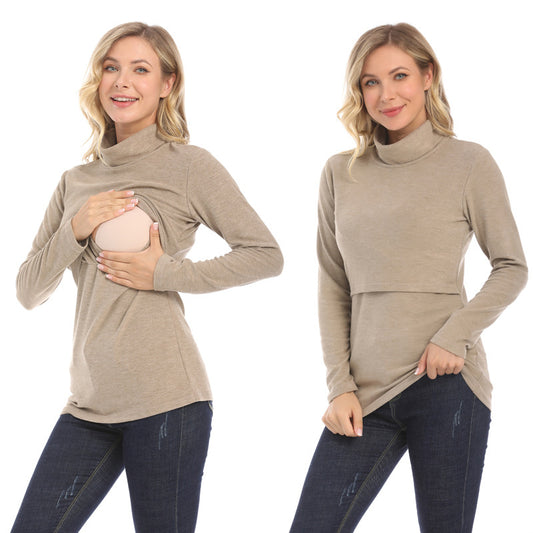 Top de lactancia de manga larga ajustado, elástico, cálido e informal para mujer, moda de otoño e invierno