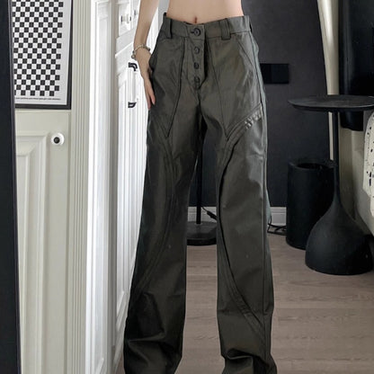 Pantalones cargo rectos sueltos de otoño para mujer con diseño de moda informal