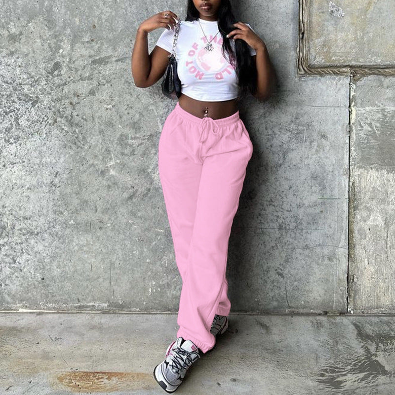 Women Fashion Casual Loose Drawstring Jogger Pants