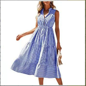 Vestido informal sin mangas con estampado de rayas para mujer