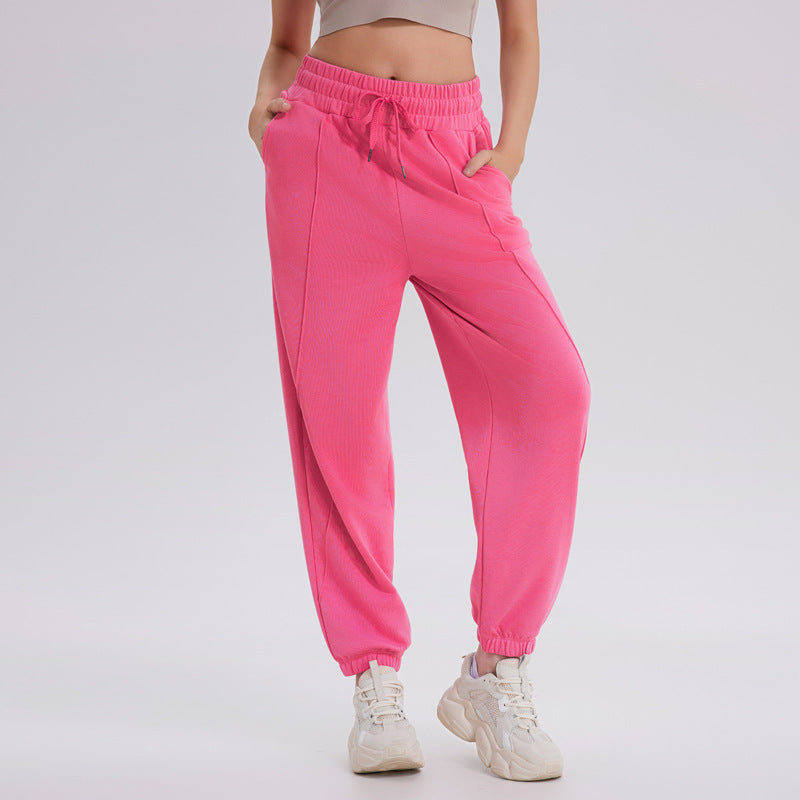 Women Fashion Casual Solid Color Drawstring Jogger Pants