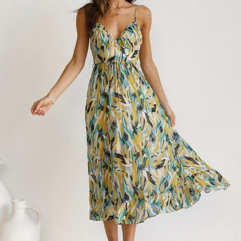 Vestido informal con estampado geométrico y tirantes para mujer, moda de verano