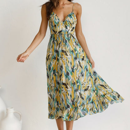 Vestido informal con estampado geométrico y tirantes para mujer, moda de verano