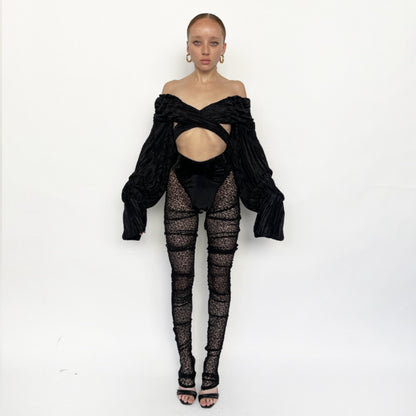 Women Clothes Shiny PU Leather Style Pencil Pant Patchwork See-Through Sexy Casual Long Trousers