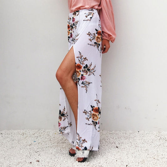 Pantalones anchos de pierna con abertura, sueltos, informales, de cintura alta y estampados para mujer
