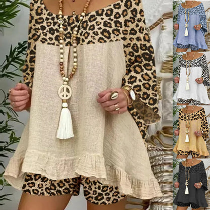 Conjunto de dos piezas con top y pantalones cortos con estampado de leopardo para mujer