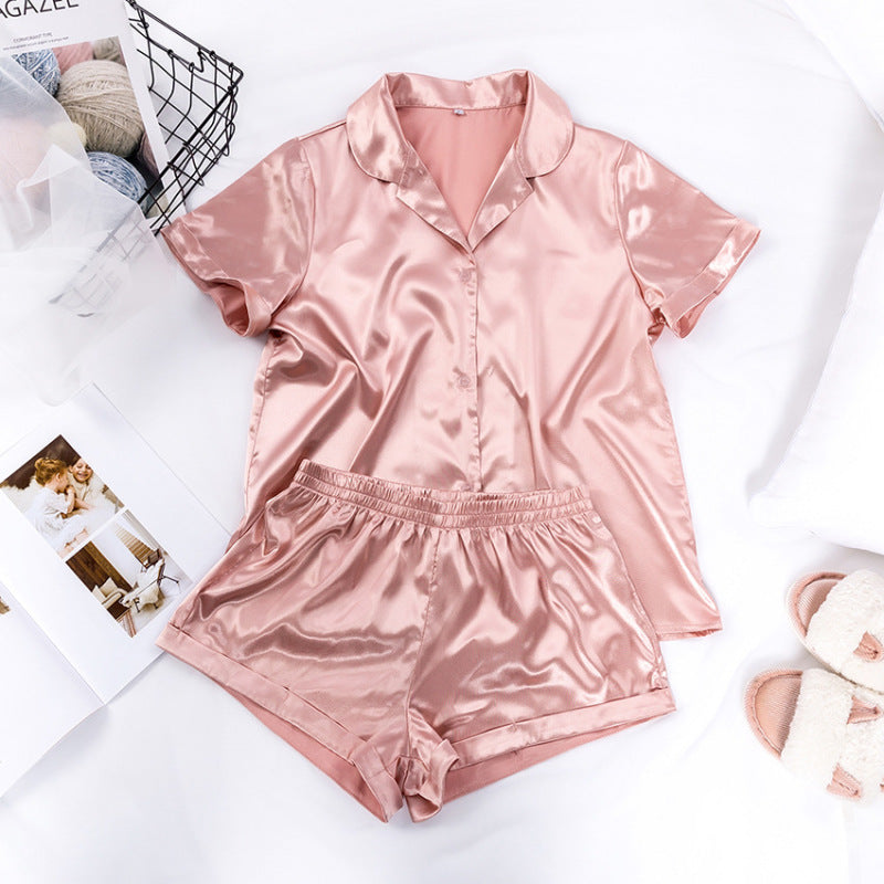 Conjunto de pijama holgado informal de seda con manga corta y pantalones cortos para mujer