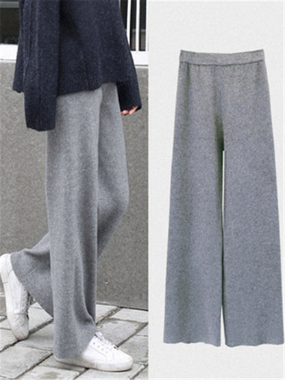 Women Casual Pants Thickened Knitted Wide-Leg High-Waisted Straight-Leg Pendant Long Pants