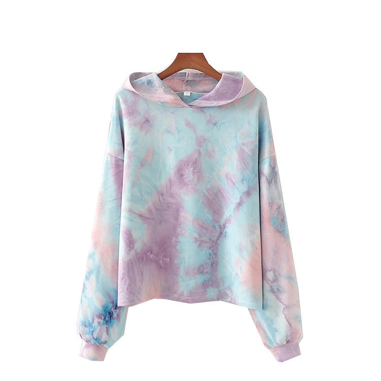 Sudadera con capucha suelta informal con estampado tie-dye para mujer