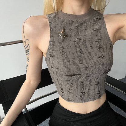 Top corto sin mangas con estrellas esmeriladas informal a la moda para mujer