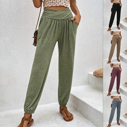 Women Fashion Casual Solid Color Loose Cuffed Jogger Pants