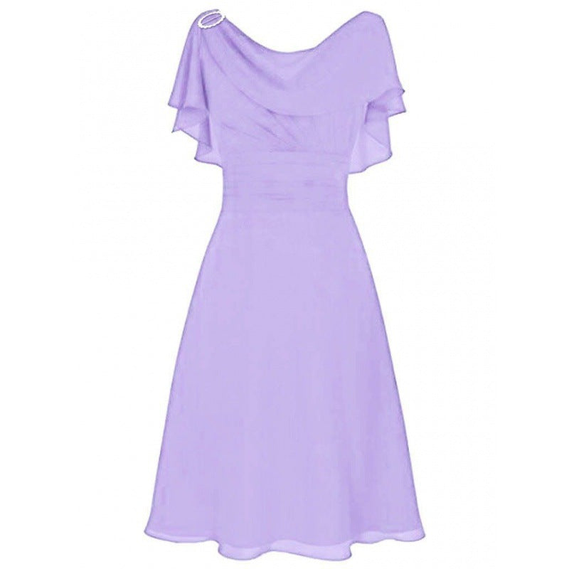 Women Fashion Casual Chiffon Solid Color Off-Shoulder Dress
