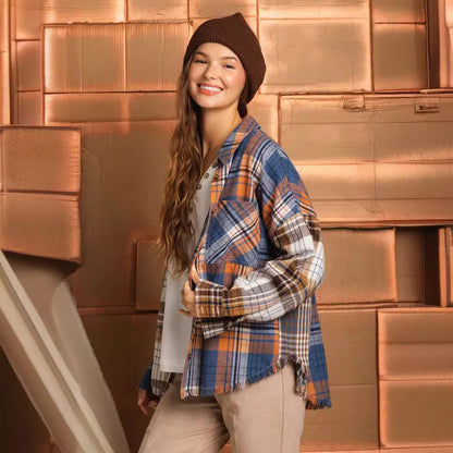 Camisa informal de manga larga a cuadros para mujer