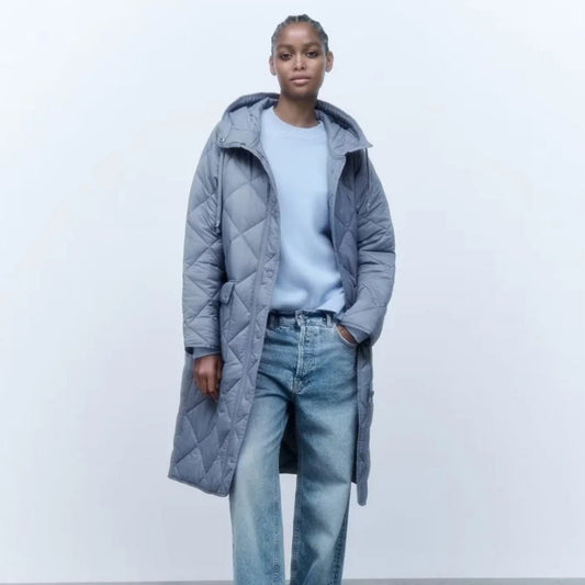 Chaqueta con capucha acolchada larga y cálida informal para mujer de otoño e invierno
