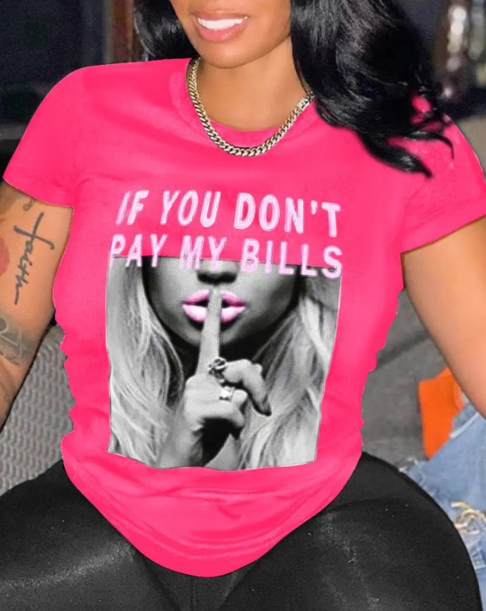 Camiseta informal holgada de talla grande para mujer, cuello redondo, manga corta, estampado gráfico