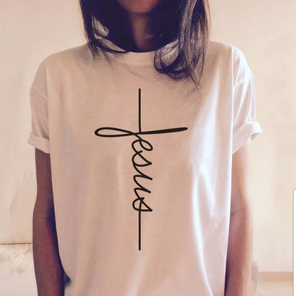 Peace Women Casual Letter Faith Print Short-sleeved Round Neck Loose Colored T-shirt