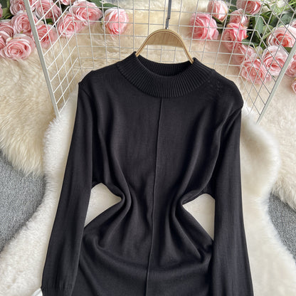 Women Fashion Casual Irregular Stitching Long-Sleeve Knitted Dress