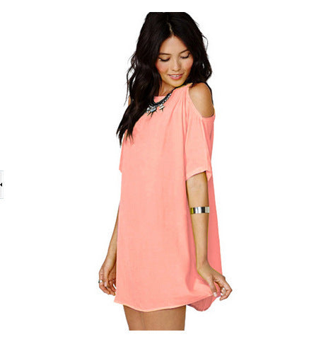 Vestido holgado informal de gasa de color liso con hombros descubiertos para mujer