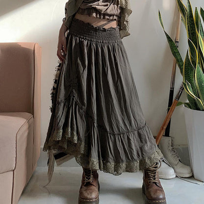 Women Fashion Casual Solid Color Drawstring Skirt