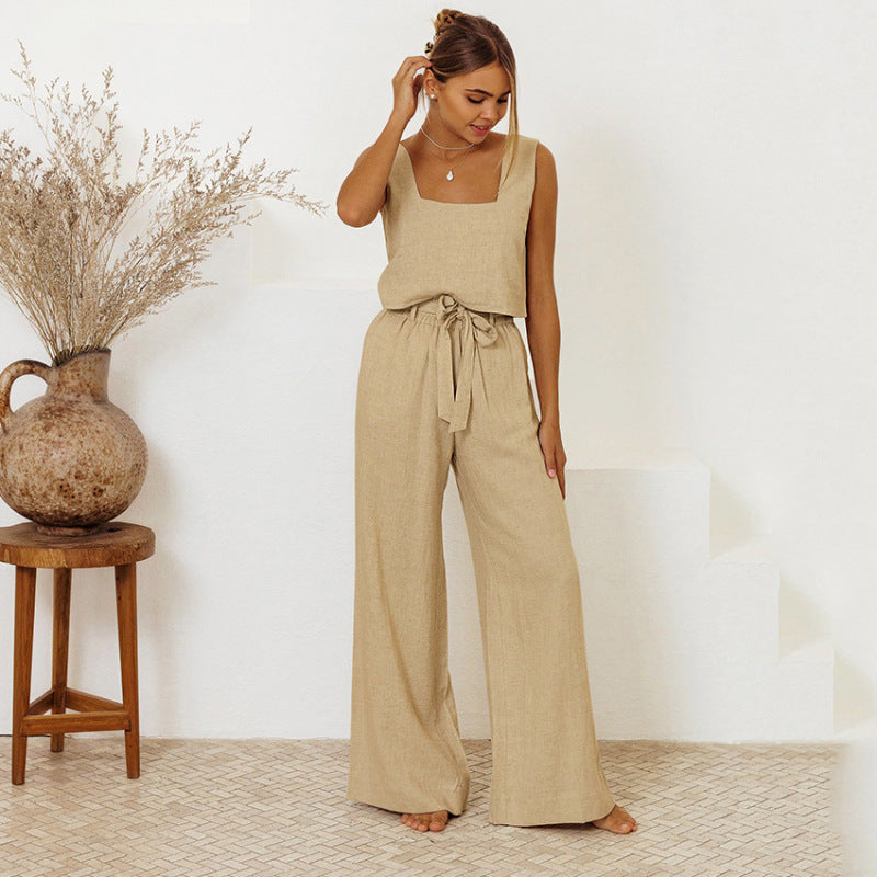 Conjunto de pijama informal sin mangas y pantalones para el hogar a la moda para mujer