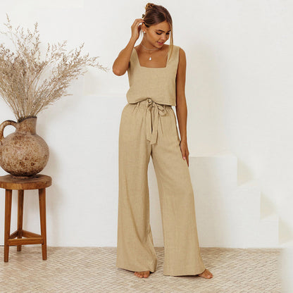 Conjunto de pijama informal sin mangas y pantalones para el hogar a la moda para mujer