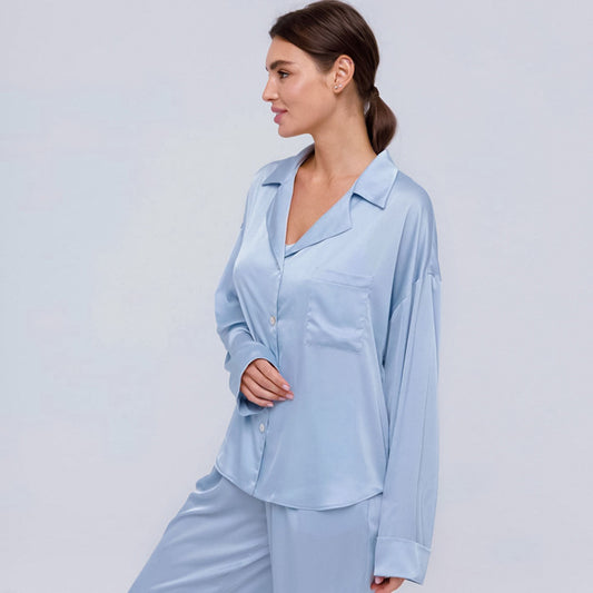 Conjunto de pijama de seda helada de manga larga de satén informal a la moda para mujer